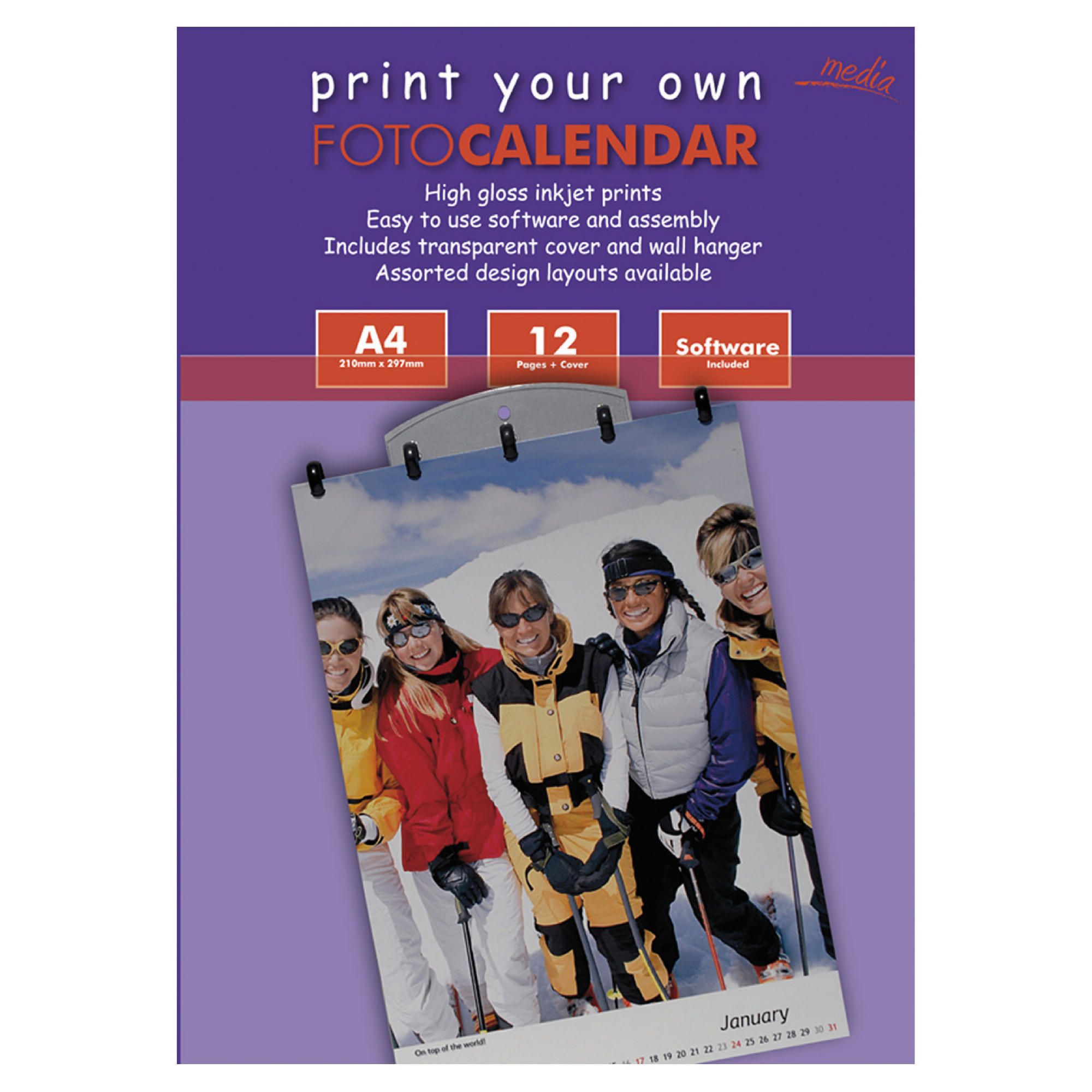 Media Foto Calendar Kit (12 sheets A4 Gloss photo paper, software, cover and wall hanger)