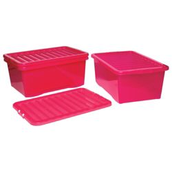 Wham Crystal 45L Underbed storage box with lid, 3 pack pink
