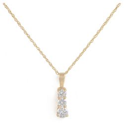 14ct Gold Plated Silver Cubic Zirconia 3-Stone Pendant, 46cm