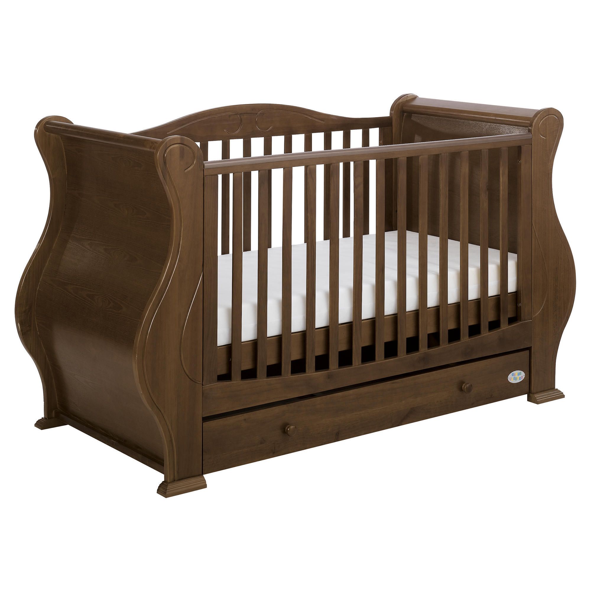 Tutti Bambini Louis Fix Side Sleigh Marie Cot Bed, Walnut at Tesco Direct