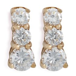 14ct Gold Plated Silver Cubic Zirconia 3-Stone Earrings