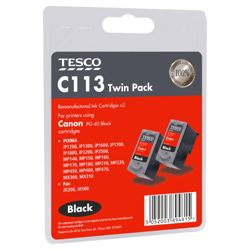 Tesco C113 Black Printer Ink Cartridge Twin-pack (Compatible with printers using Canon PG-40 Black Cartridge)