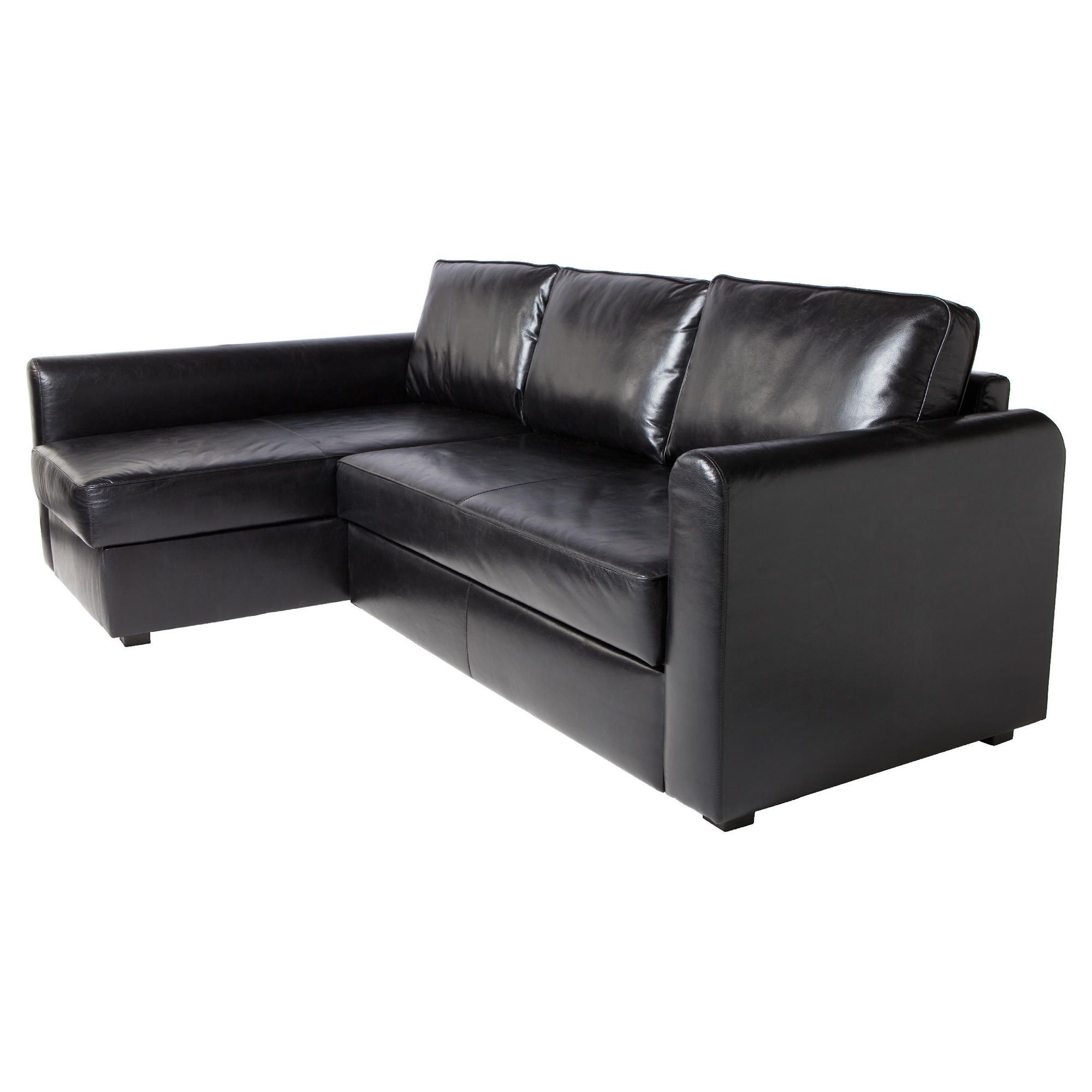 Logan Leather Effect Chaise Sofa Bed Left Hand Facing, Black