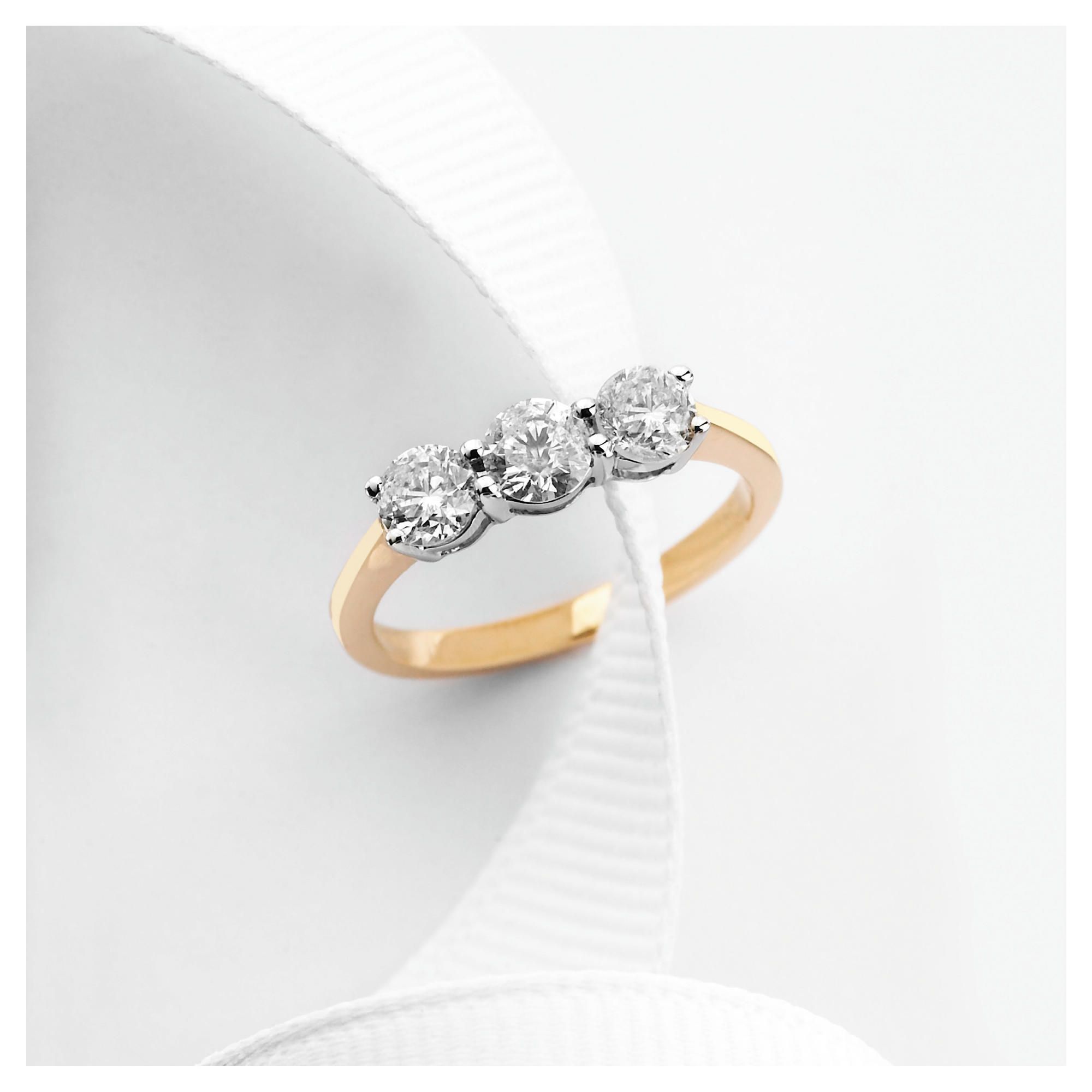 9ct gold 1ct diamond three stone ring, H at Tesco Direct