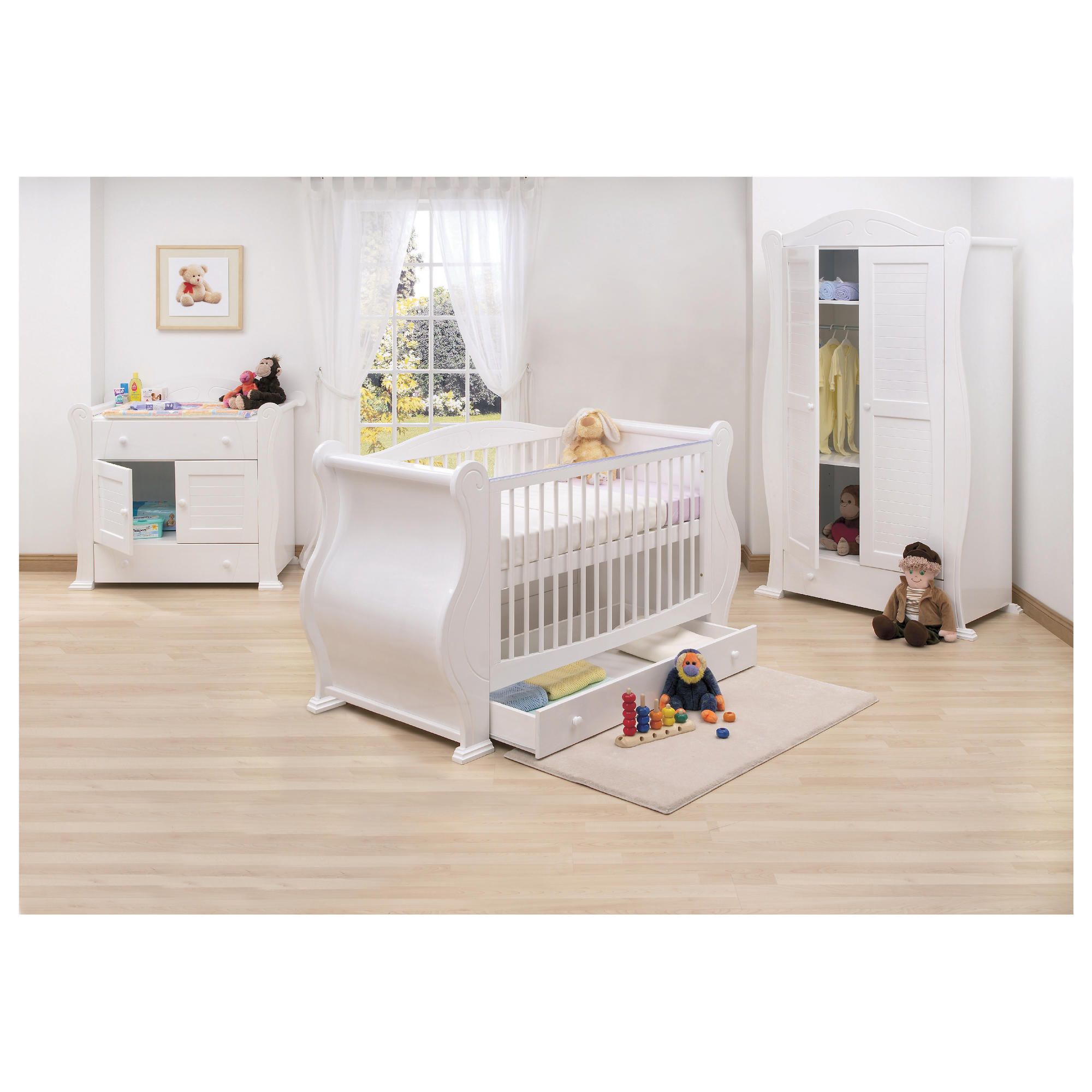 Tutti Bambini Marie 3 Piece Sleigh Room Set, White with Free Sprung Mattress at Tesco Direct