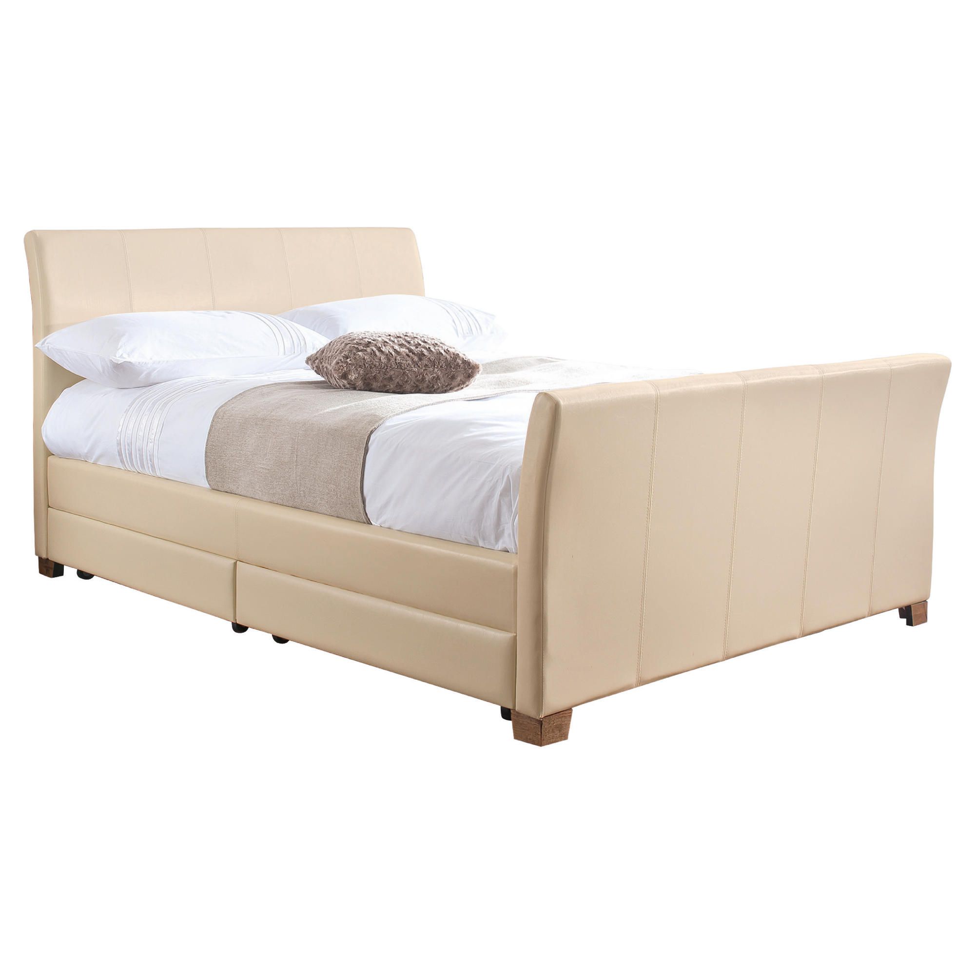 Rayne King Faux Leather Bed Frame with 4 Drawers, Cream at Tesco Direct