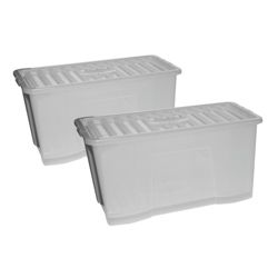 Wham Crystal 110L storage box with lid, 2 pack clear