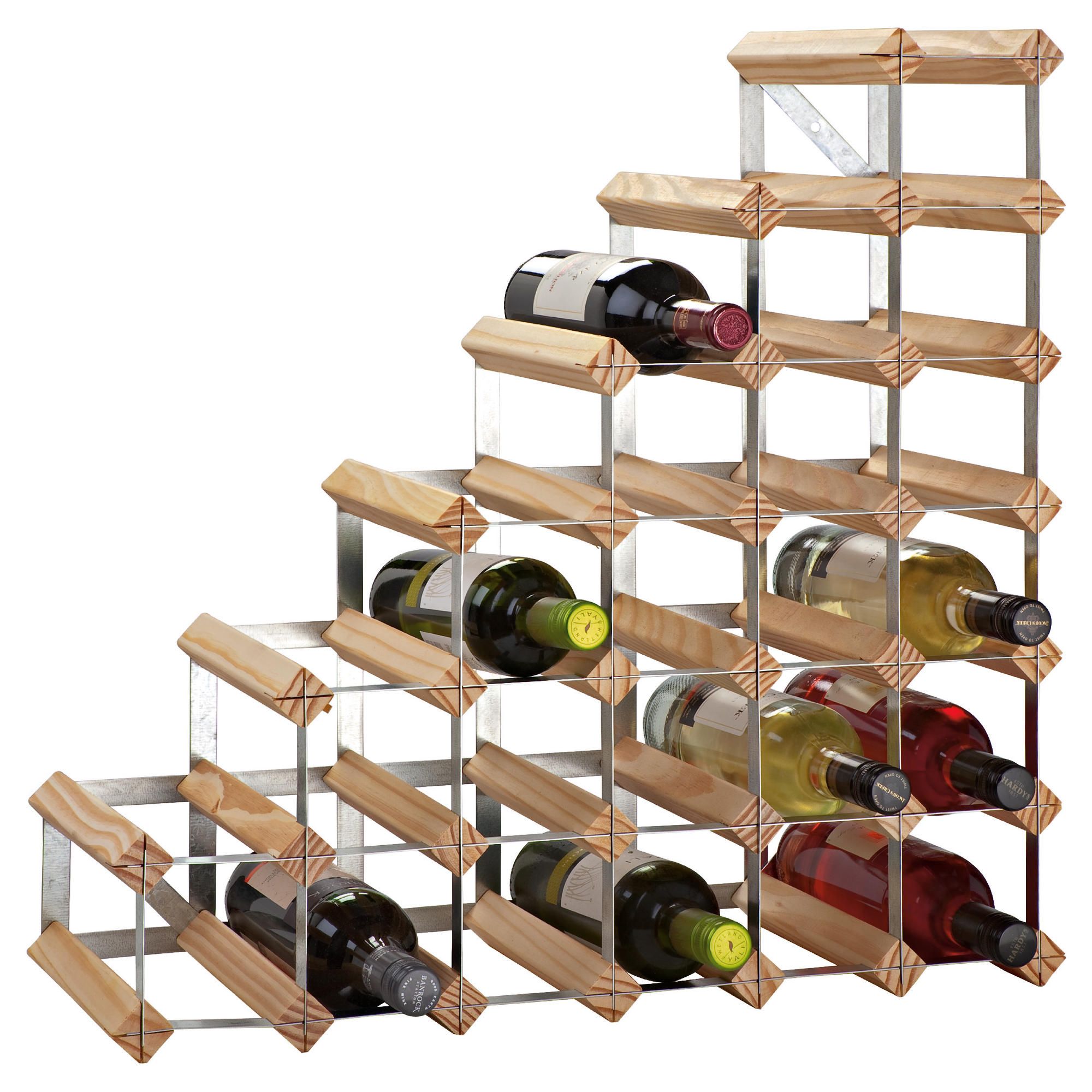 27 Bottle Pine & Steel Under Stair Wine Rack