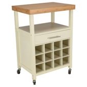 Bamboo Top Cream Trolley With Bottle Racking