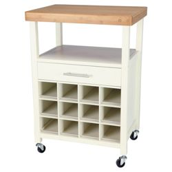 Bamboo Top Kitchen Trolley With Bottle Racking, White