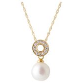 14ct Gold Plated Silver Pearl & Cubic Zirconia Pendant, 46cm