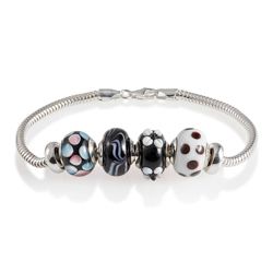 Sterling Silver Black Glass Bead Starter Bracelet