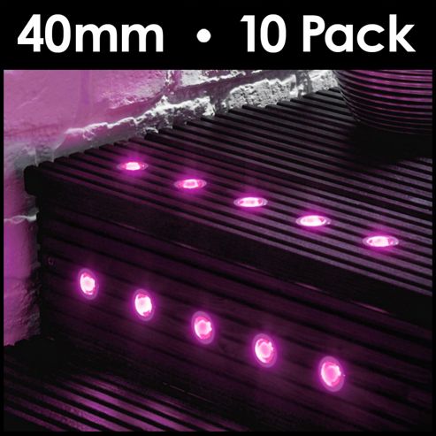 Image of Minisun Pack Of 10 40mm Pink Led Decking Lights