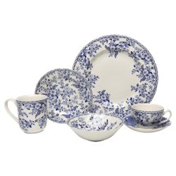 Johnson Bros 18 Piece, 4 Person Devon Cottage Dinner Set - Blue & White