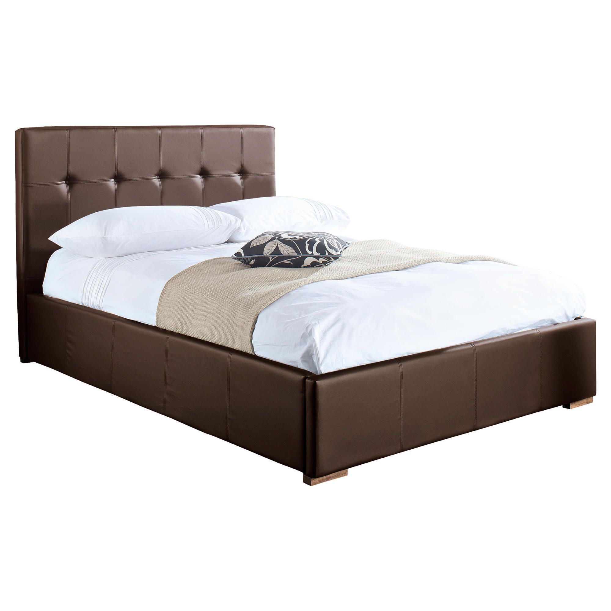 Orleans King Storage Bed, Brown Faux Leather at Tesco Direct