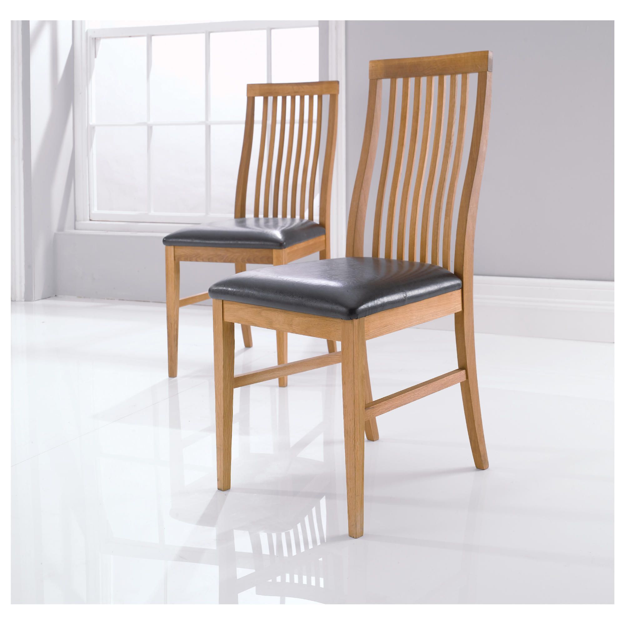 Hereford Slat Back Pair Of Chairs with Brown Faux Leather