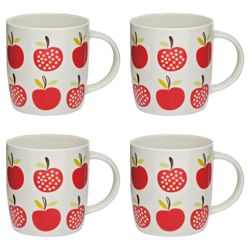 Tesco Retro Fruit Set of 4 Mugs, Apple