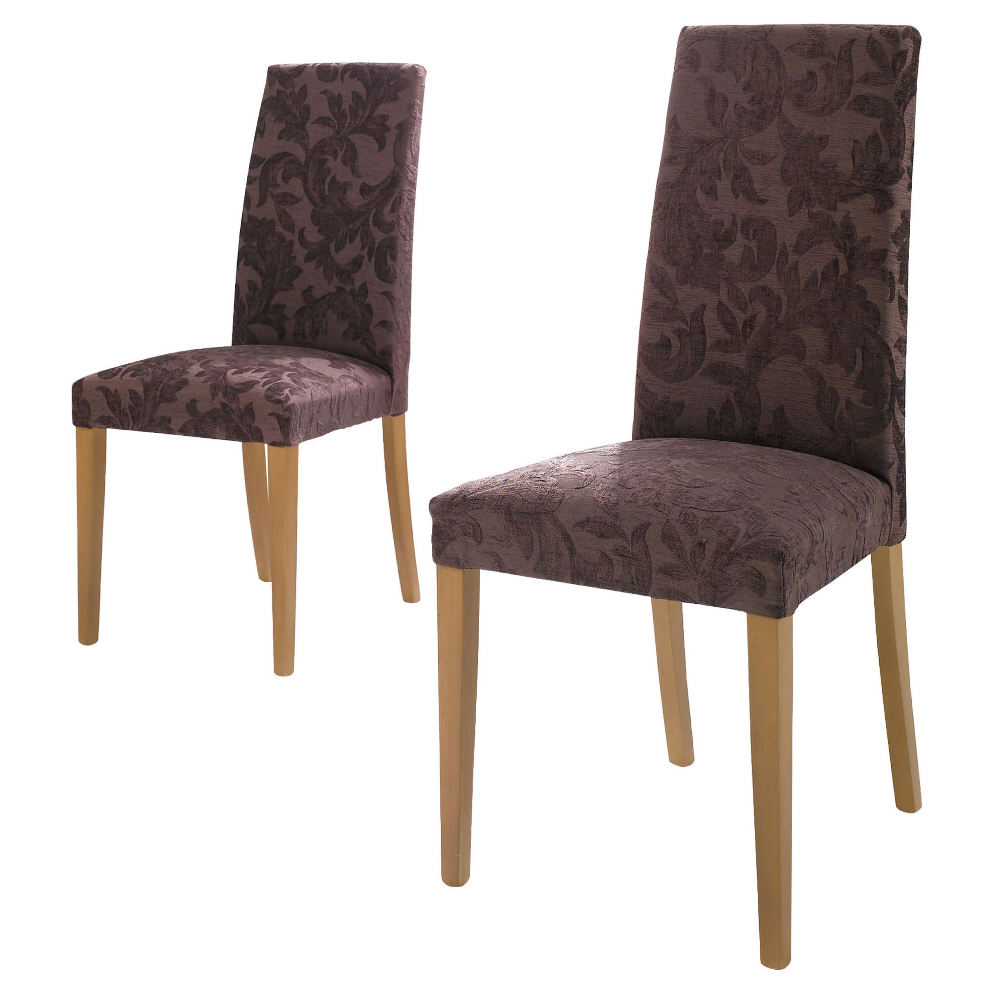 Lucca Pair of Chairs Oak & Brown Damask