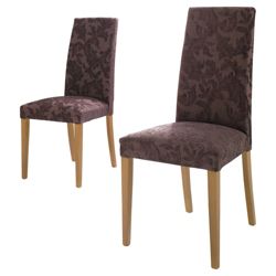 Lucca Pair Of Chairs Oak Legs & Brown Damask.