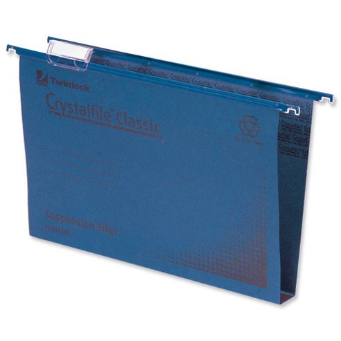 Image of Rexel Crystalfile Classic Suspension File Manilla 30mm Foolscap Blue Ref 70625 [pack 50]