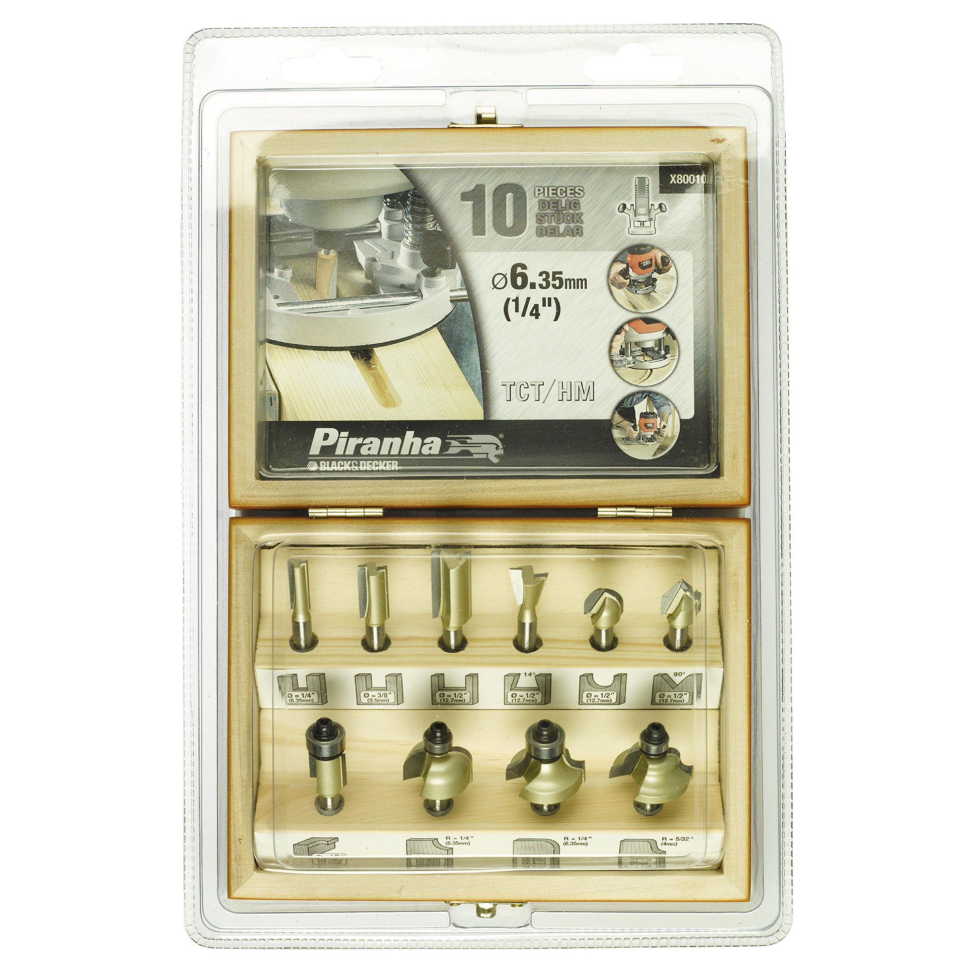 Black & Decker 10Pc 6.35mm Mixed Router Bit Set X80010-XJ