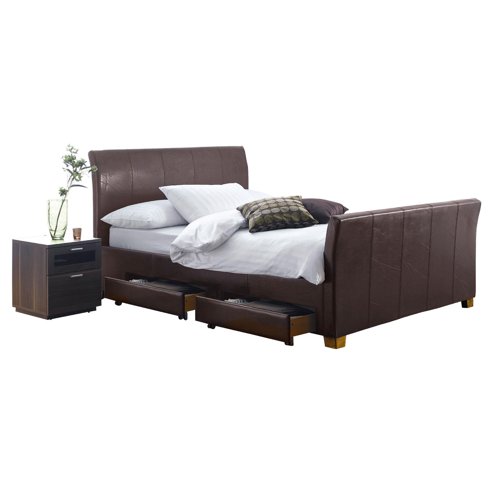 Rayne King Faux Leather Bed Frame with 4 Drawers, Brown at Tesco Direct