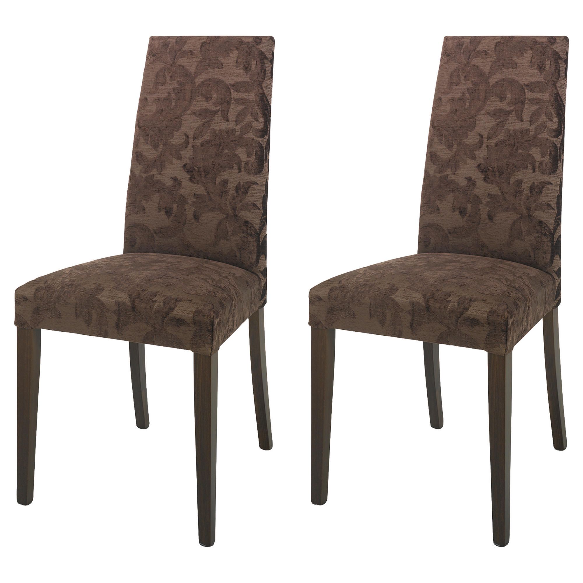 Lucca Pair of Chairs, Walnut & Brown Damask