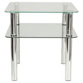 Atom Chrome & Glass Side Table With Shelf, Clear