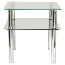Atom Chrome & Glass Side Table With Shelf, Clear