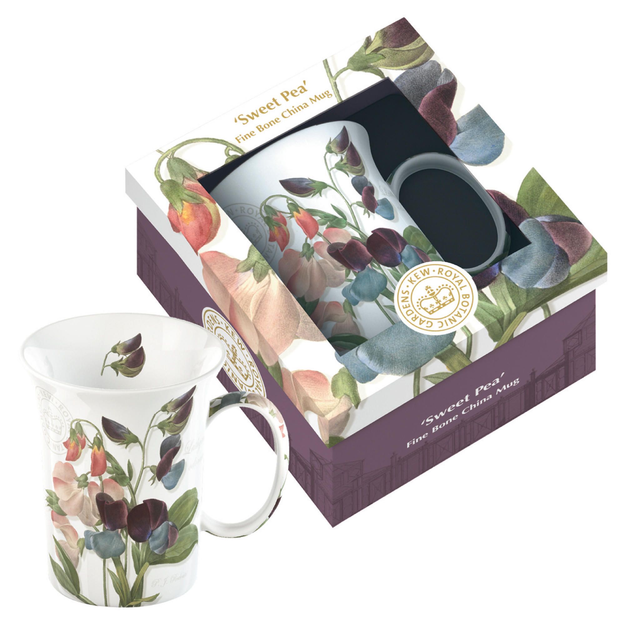 Kew Gardens Fine Bone China Mugs Gift Boxed - Sweet Pea