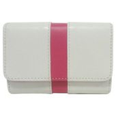 Technika Leather Camera Case, White with pink stripe