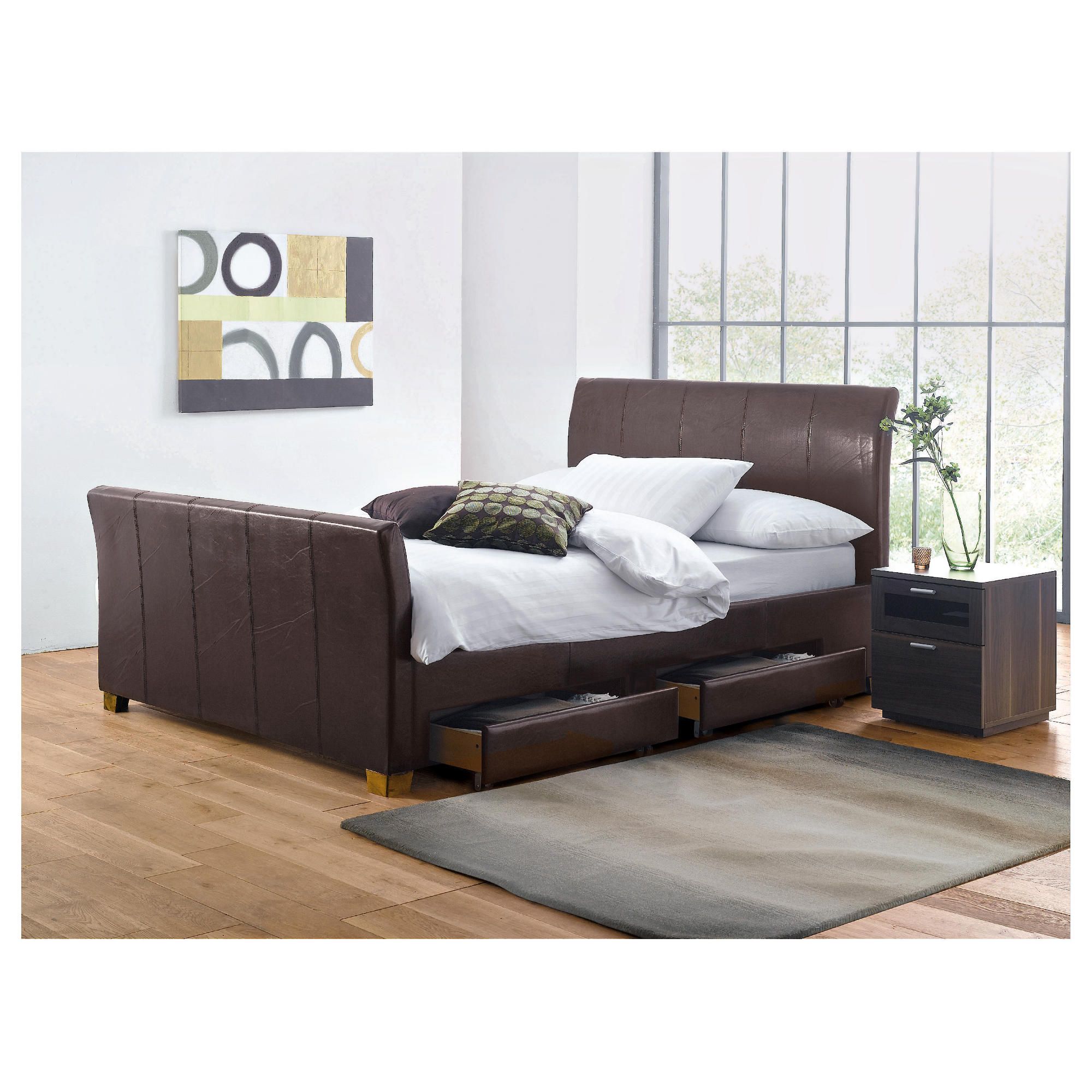 Rayne Double Faux Leather Bed Frame with 4 Drawers, Brown at Tesco Direct