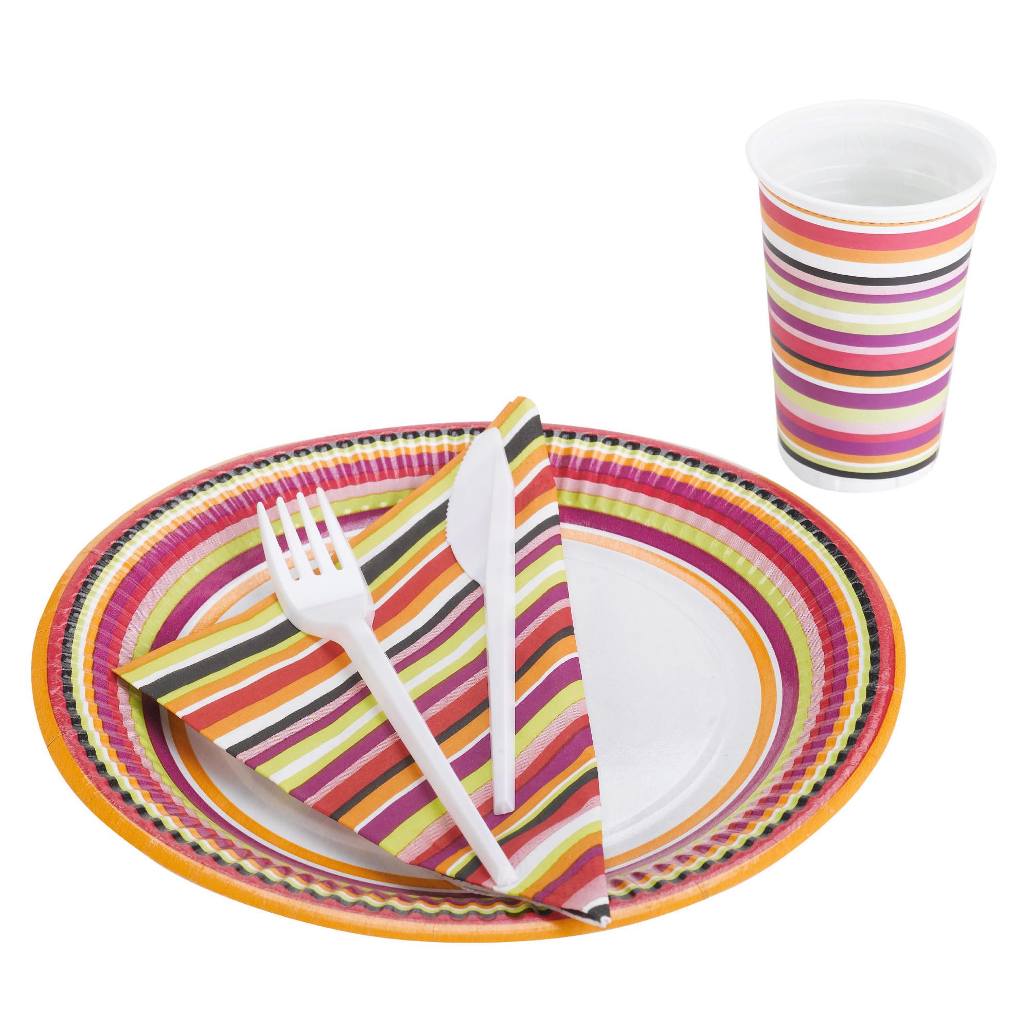 Tesco Stripe Design 20 Person Disposable Tableware Set..