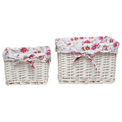 White Wicker Basket Set Of 2 With Floral Lining