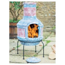 La Hacienda Aztec Styled Clay Barbecue Chimenea Blue/Red