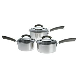 This Morning by Prestige 3 piece Stainless Steel Saucepan Set with Grey Handles