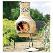 La Hacienda Floral Styled Clay Chimenea Yellow/Brown