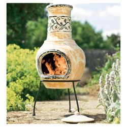 La Hacienda Floral Styled Clay Chimenea Yellow/Brown