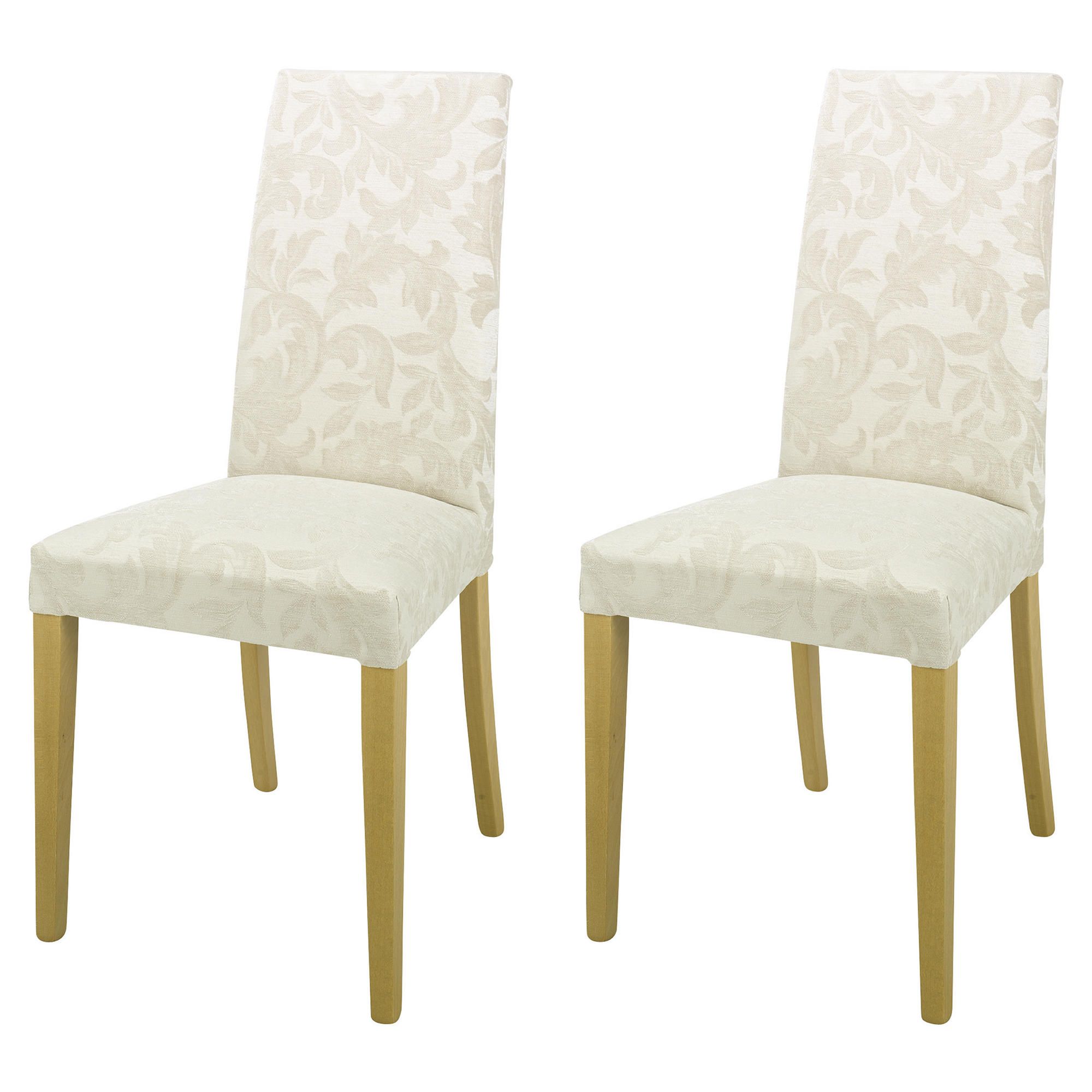 Lucca Pair of Chairs Champagne Damask & Oak Legs