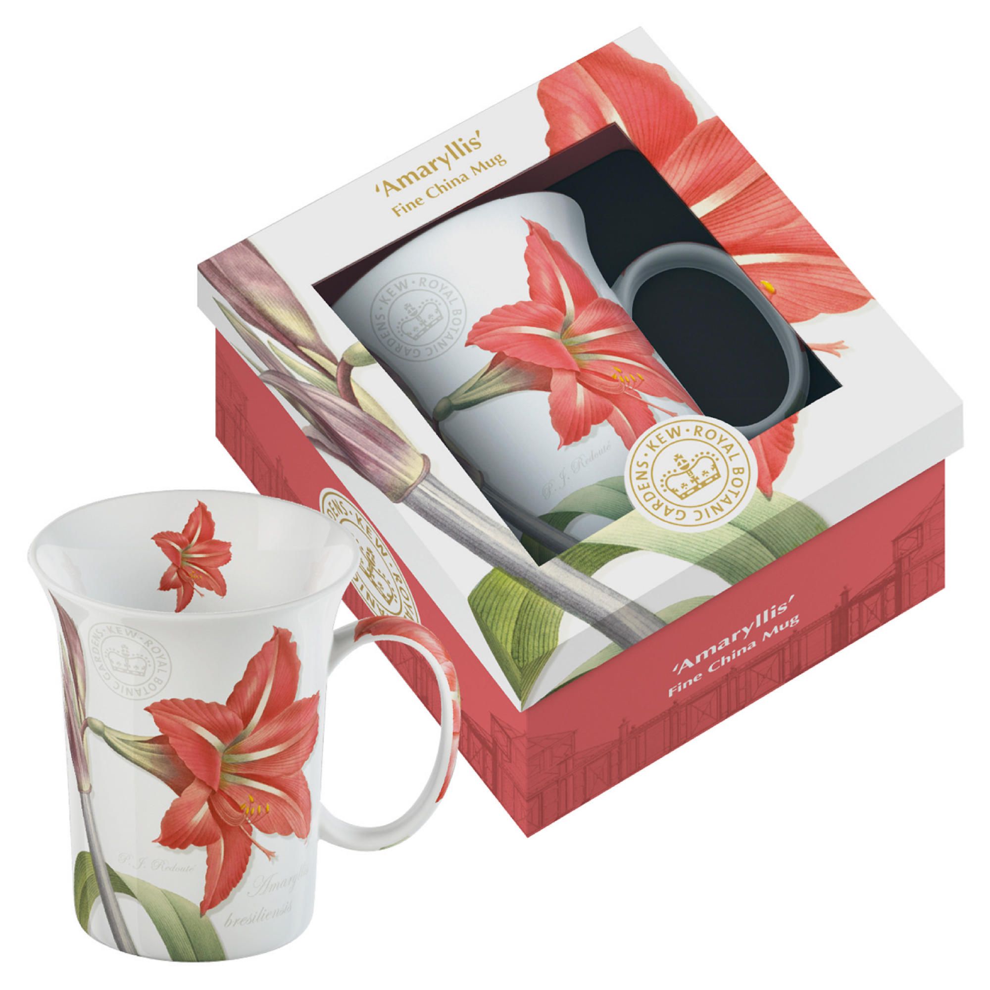 Kew Gardens Fine Bone China Mugs Gift Boxed - Amaryllis 