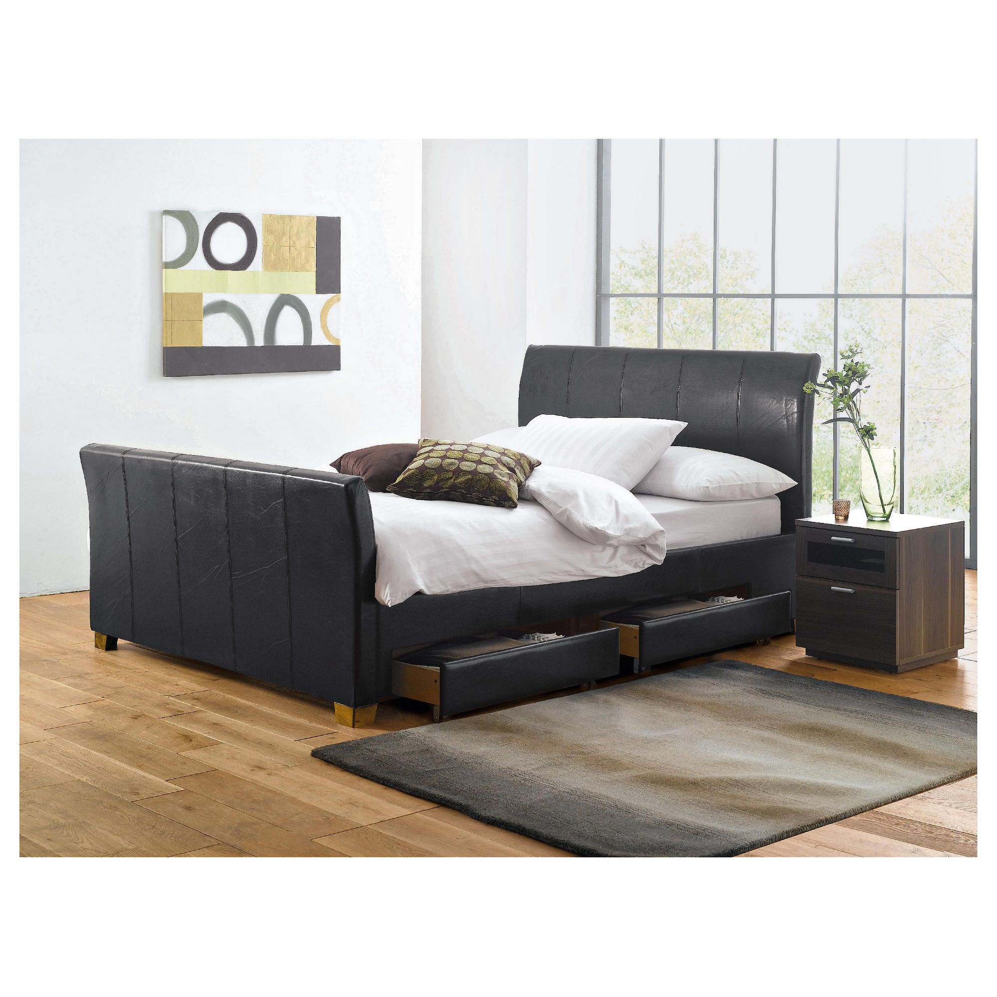 Rayne King Faux Leather Bed Frame with 4 Drawers, Black at Tesco Direct