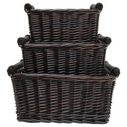 Tesco Wicker Baskets With Wood Handles Set Of 3, Chocolate