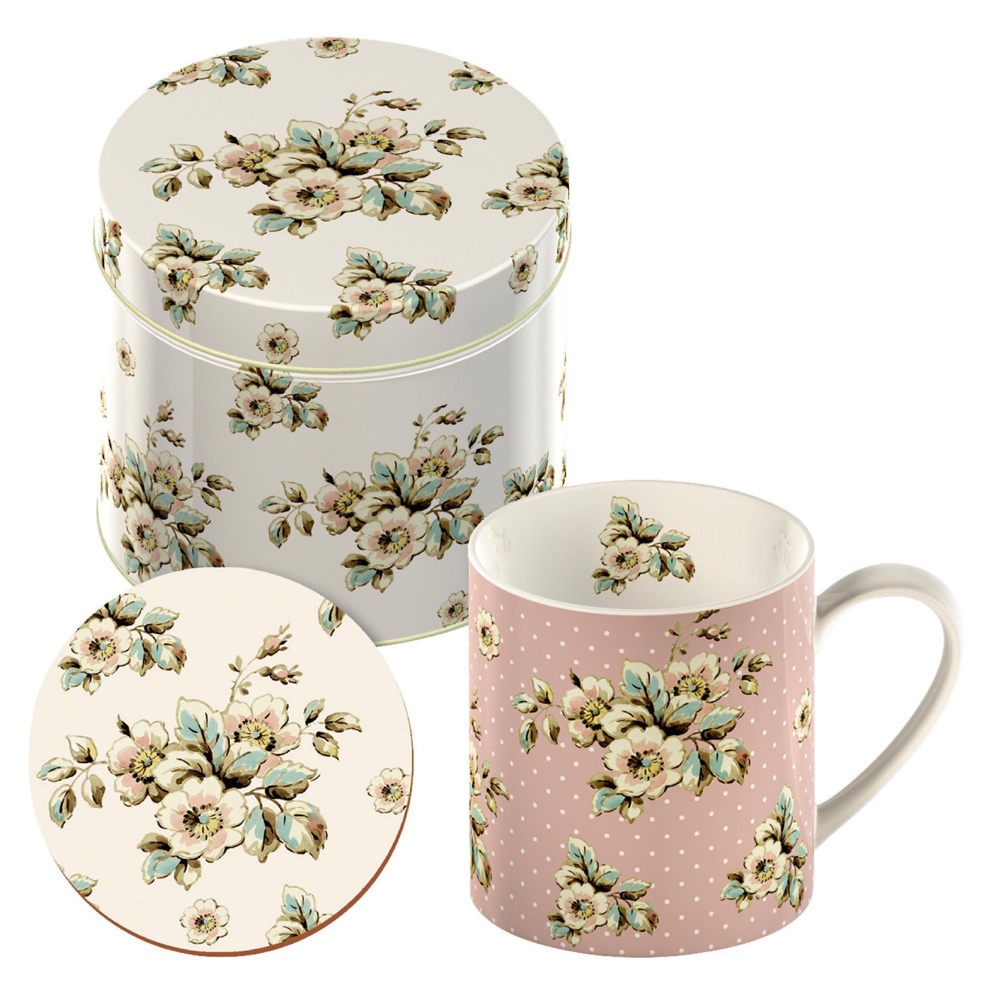 Katie Alice Cottage Flowers Mug And Coaster In A Tin Set