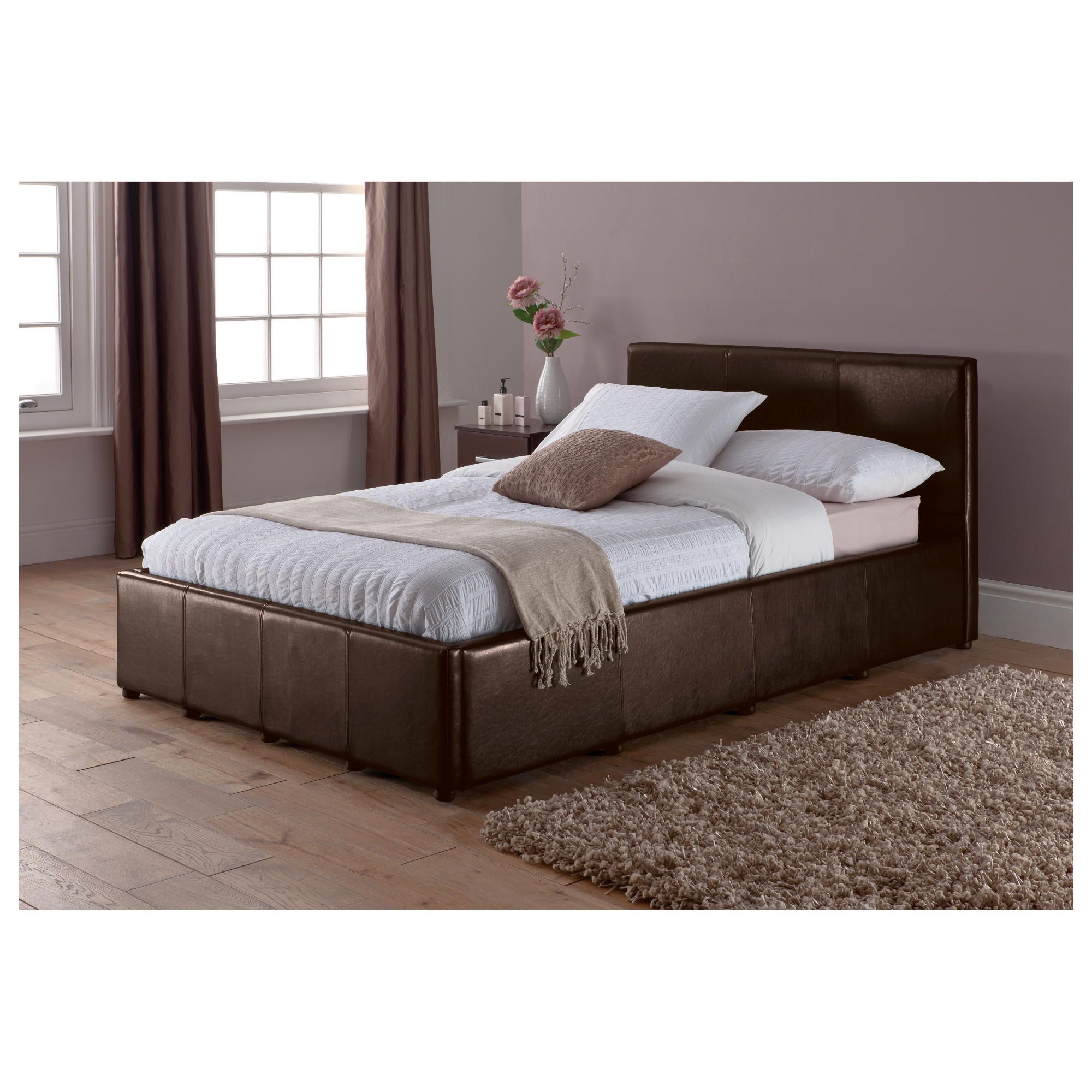 Eden Small Double Faux Leather Ottoman Bed Frame, Brown at Tesco Direct