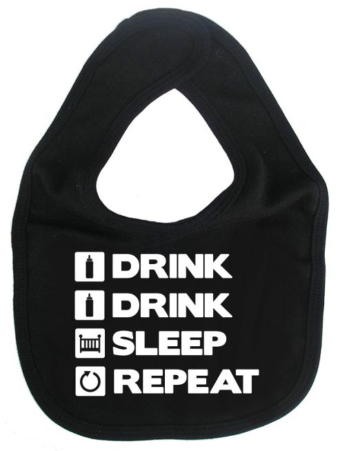 Image of Dirty Fingers Drink Drink Sleep Repeat Baby Bib Black