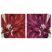 Pack Of 2 Plum & Red Flowers Canvas30X30Cm
