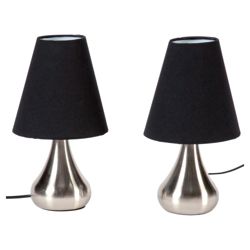 Tesco Lighting Pair Of Touch Lamps Satin Nickel With Black Shades