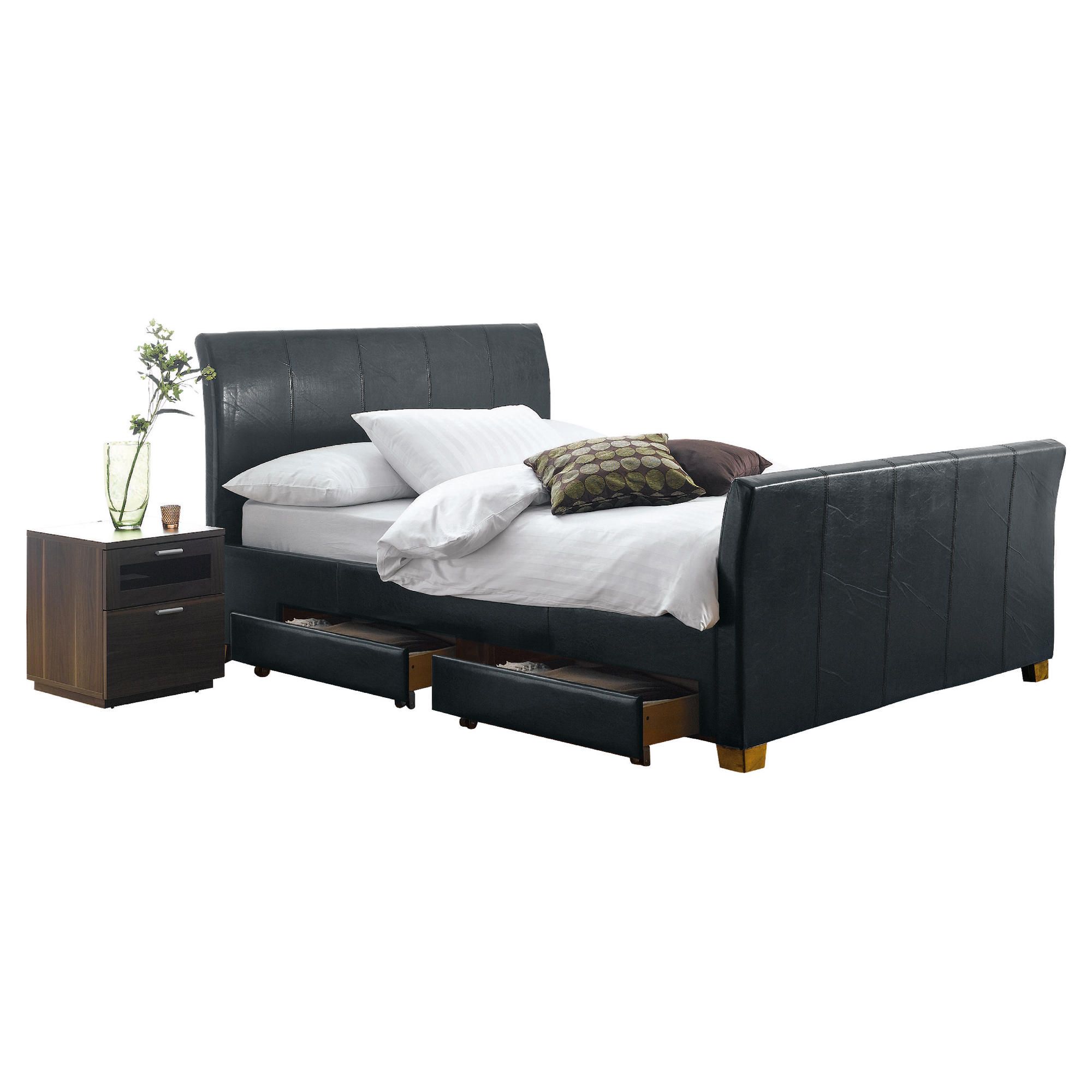 Rayne Double Faux Leather Bed Frame with 4 Drawers, Black at Tesco Direct