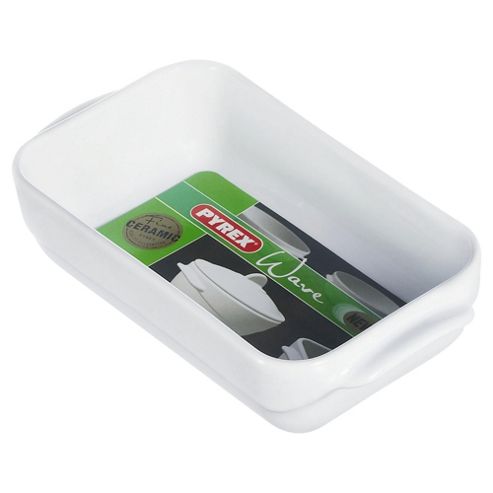 Image of Pyrex Wave 21x14cm Rectangular Ceramic Roaster, White