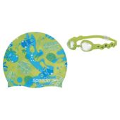 Speedo Sea Squad Swimming Goggles & Hat Set, 2-6, Green